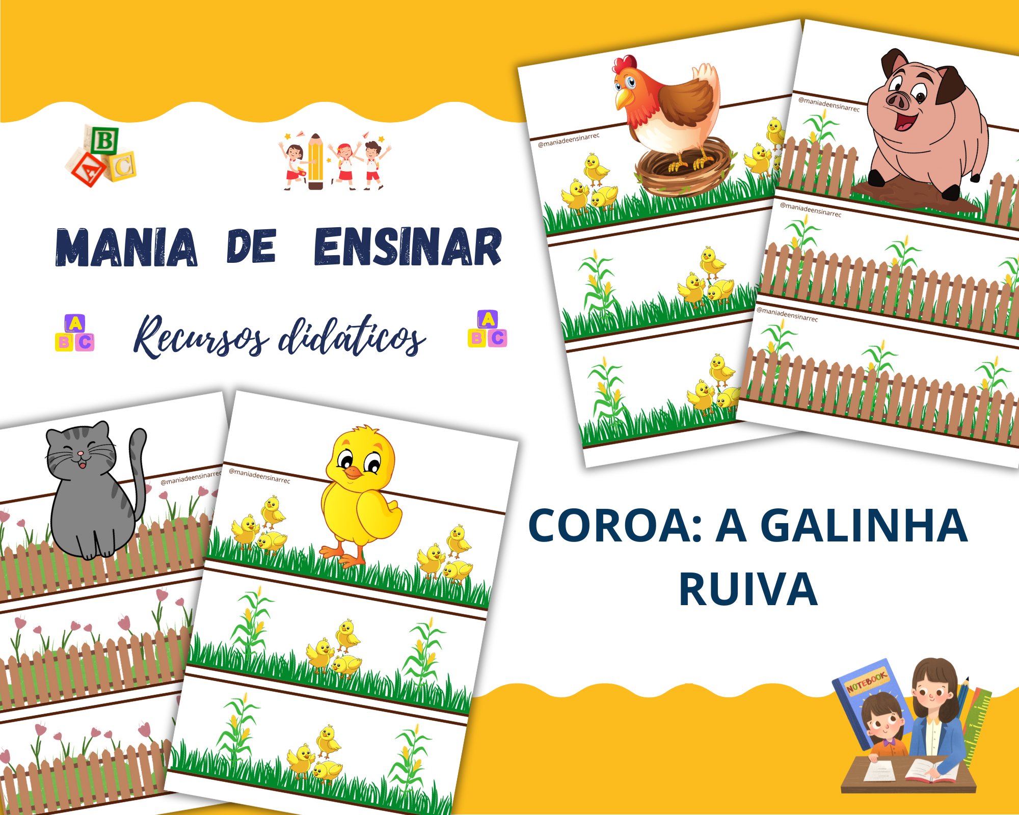 Coroa personagens “A Galinha Ruiva” – Mania de Ensinar Recursos Didáticos