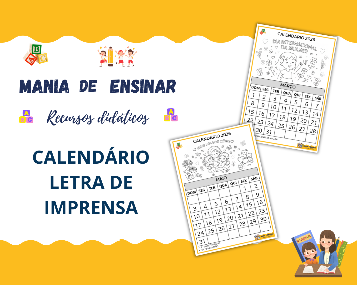 Calendário - Números Letra de imprensa